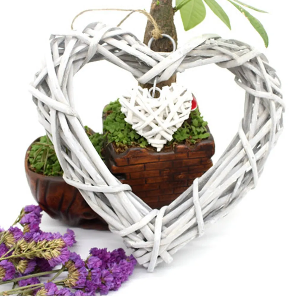 Фото Декоративные подвесные сердечки в деревенском стиле, бежевое плетеное сердце, украшение для свадьбы, дома, вечеринки, плетеный настенный венок, свадебные плетеные сердечки. №3