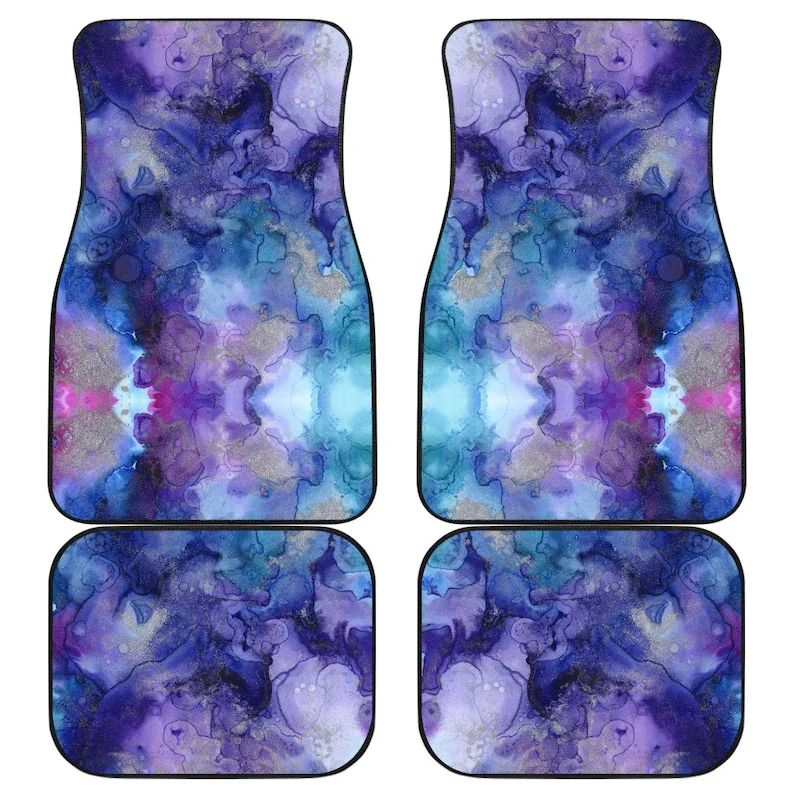

Purple Blue Watercolor Car Mats Colorful Happy Artistic, Car Accessory Floor Mats Set of 4 Front and Back