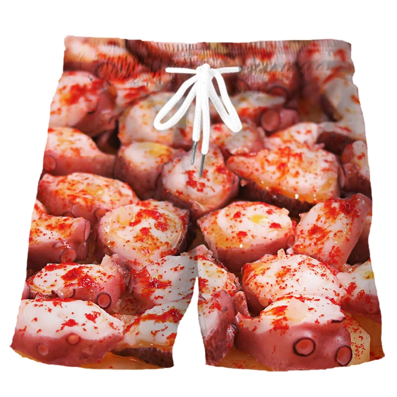 

CLOOCL Delicious Food Sport Shorts 3D Graphic Sizzling Octopus Sausages Polyester Pockets Board Pants Harajuku Men Clothing