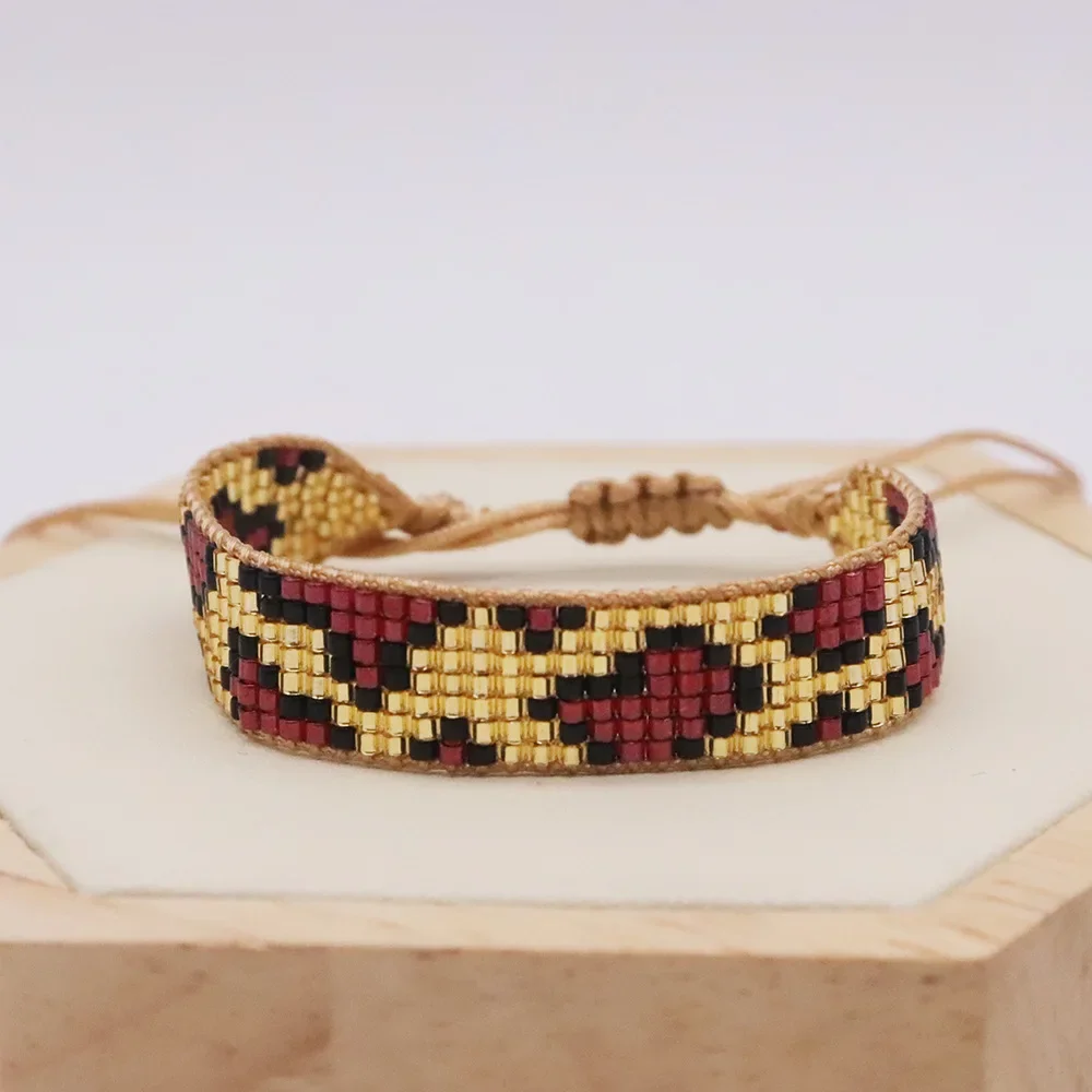 Браслет ручной работы в стиле ретро с рисовым шариком и леопардовым принтом