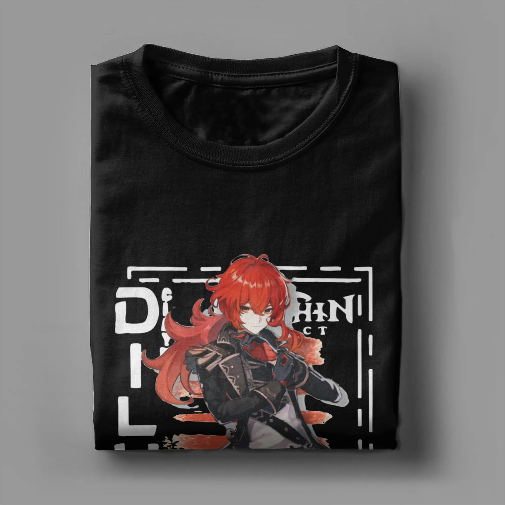 Фото Футболки Genshin Impact Diluc Streetwear для мужчин и женщин, футболки из чистого хлопка, футболки с круглым вырезом и короткими рукавами, топы для взрослых №3