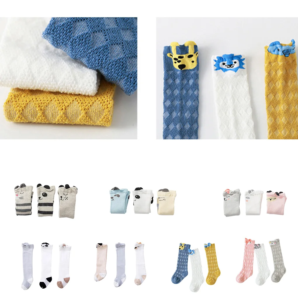 

3 Pair Baby Girl Autumn Knee High Socks Cotton Mesh Socks Newborns Cartoon Animal Baby Boy Socks Leg Warmer