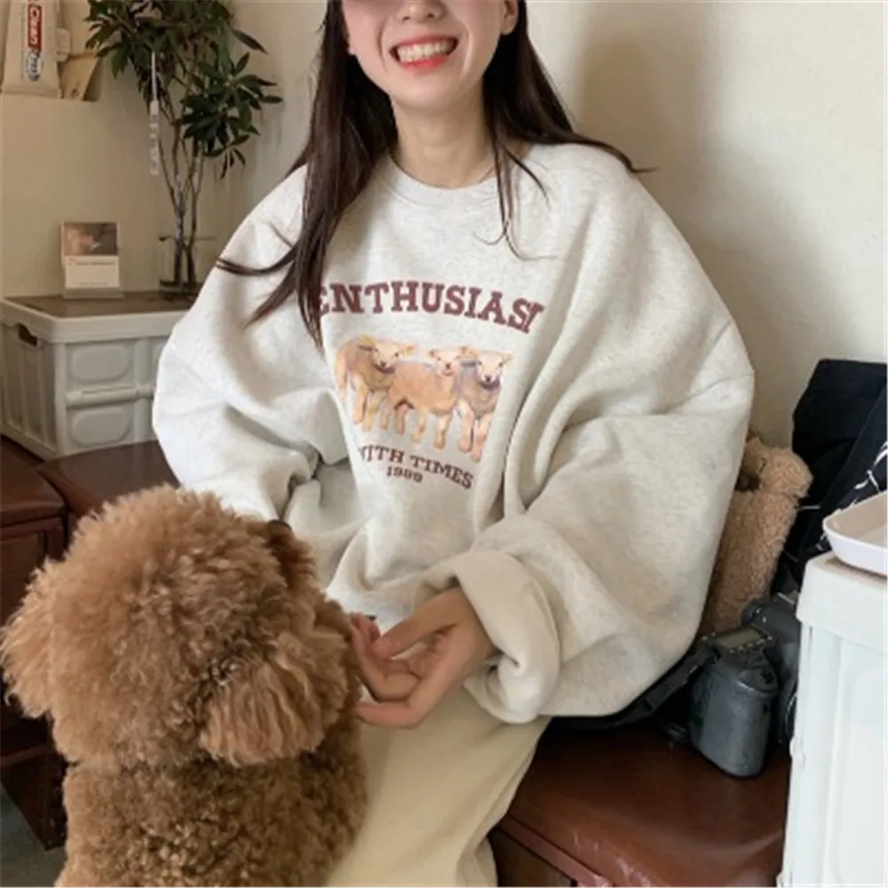 

Hoodie Loose Lazy Wind Thin Printed Pullover Sweater Trend New 2022 Japan Korean Casual Fashion Autumn Spring Long Sleeve Female
