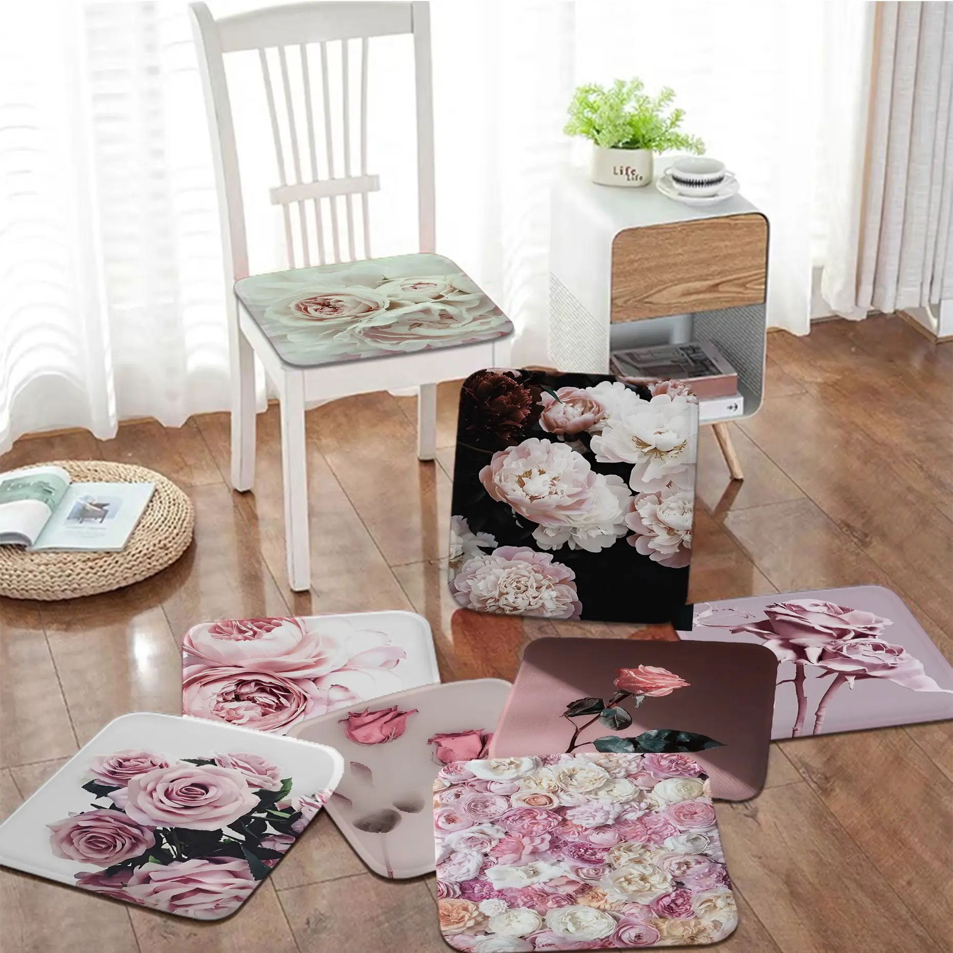 

Pink Rose Four Seasons Stool Pad Patio Home Kitchen Office Chair Seat Cushion Pads Sofa Seat 40x40cm Cushions Home Decor