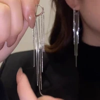 2022 exaggerated beautiful long silver color tassel earrings woman personality fashion earrings wedding jewelry birthday gift