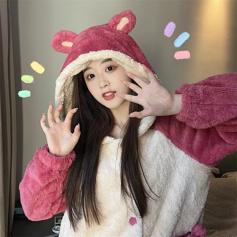 Ladies Pajama Sets Thicken Winter Warm Nightgown Comfortable Soft Sleepwear Suit Cute Fashion Style Pocket Design