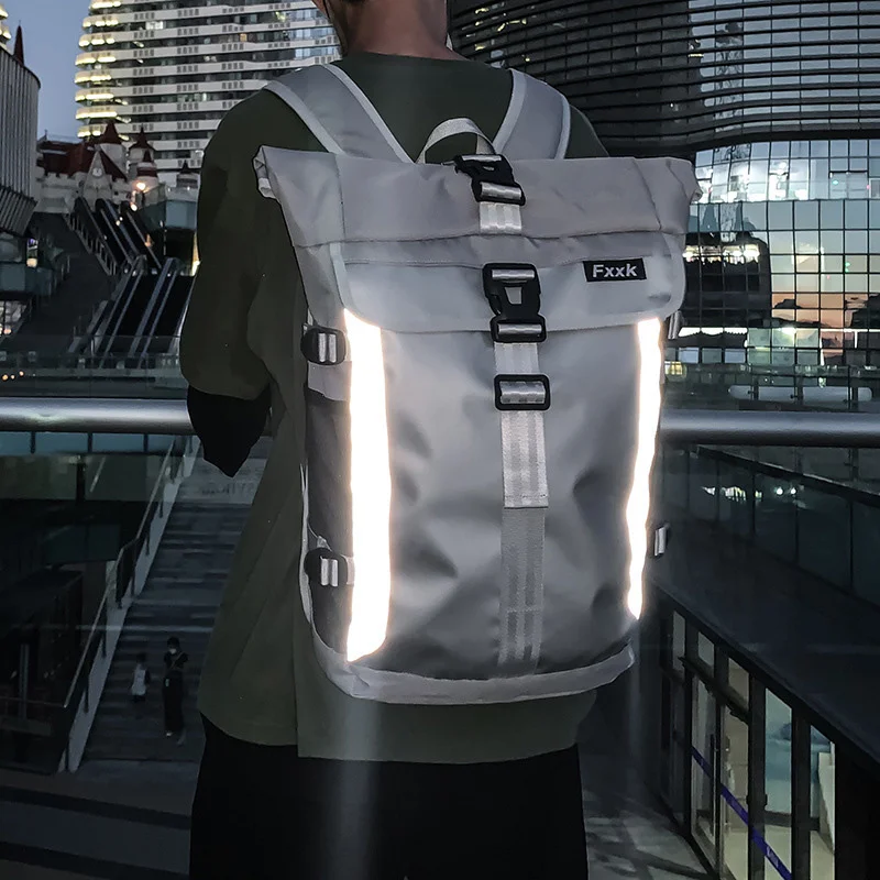 

Trend Cool Men's Reflective Backpacks Large Capacity Waterproof Travel Bagpack Fashion Multi-Pocket School Backpack For Teenager