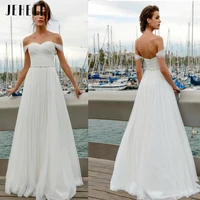 jeheth vintage a line beah wedding dress for bride off the shoulder sweetheart ruched tulle bridal gowns pleats beading belt