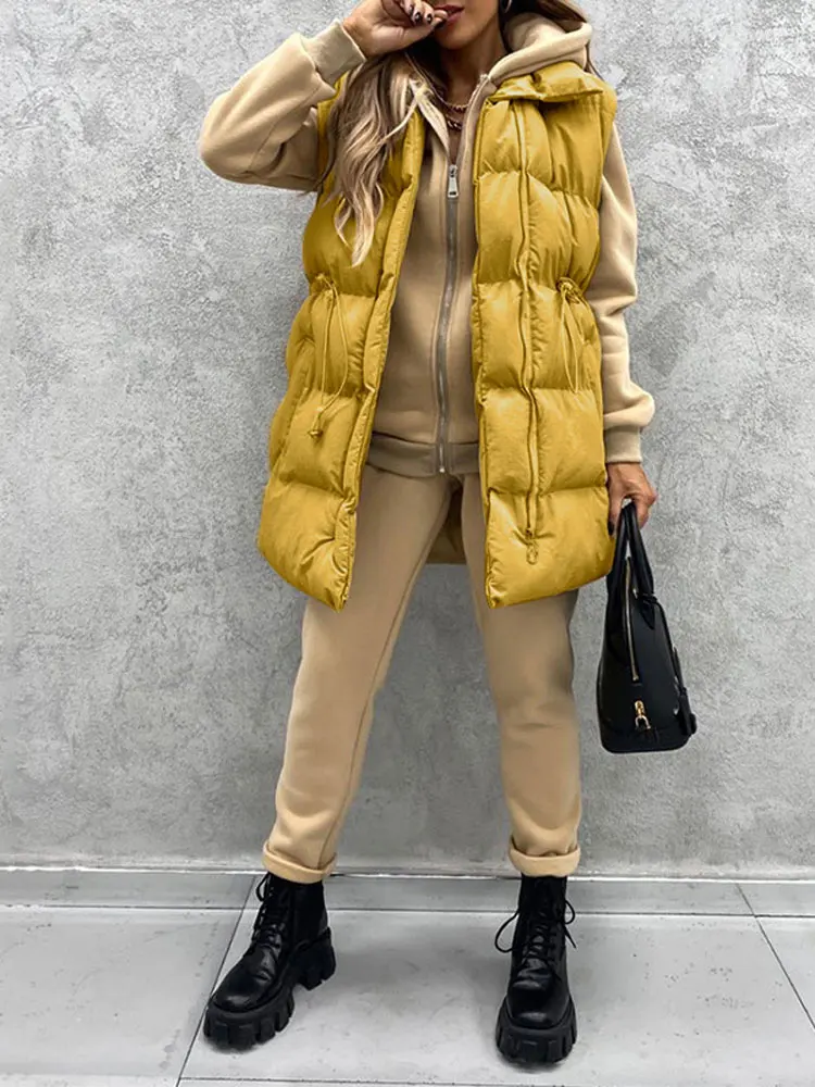 Женский пуховой жилет средней длины черная теплая Свободная куртка без рукавов с