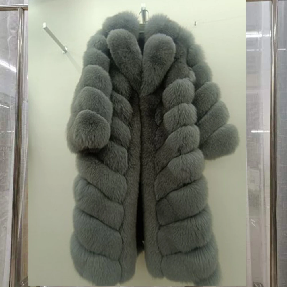 Luxury Nutural Fox Fur Jacket Ladies Overcoat Winter Real Fox Fur Coat X-long Women Fashion Streetwear