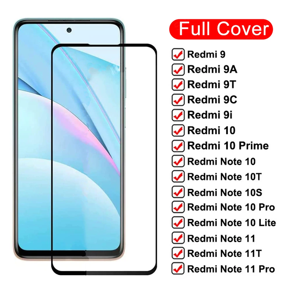 

9D Full Tempered Glass For Xiaomi Redmi 10 Prime 9 9A 9T 9C 9AT 9i Screen Protector Redmi Note 10 Lite 11 Pro 10T 10S 11T Glass