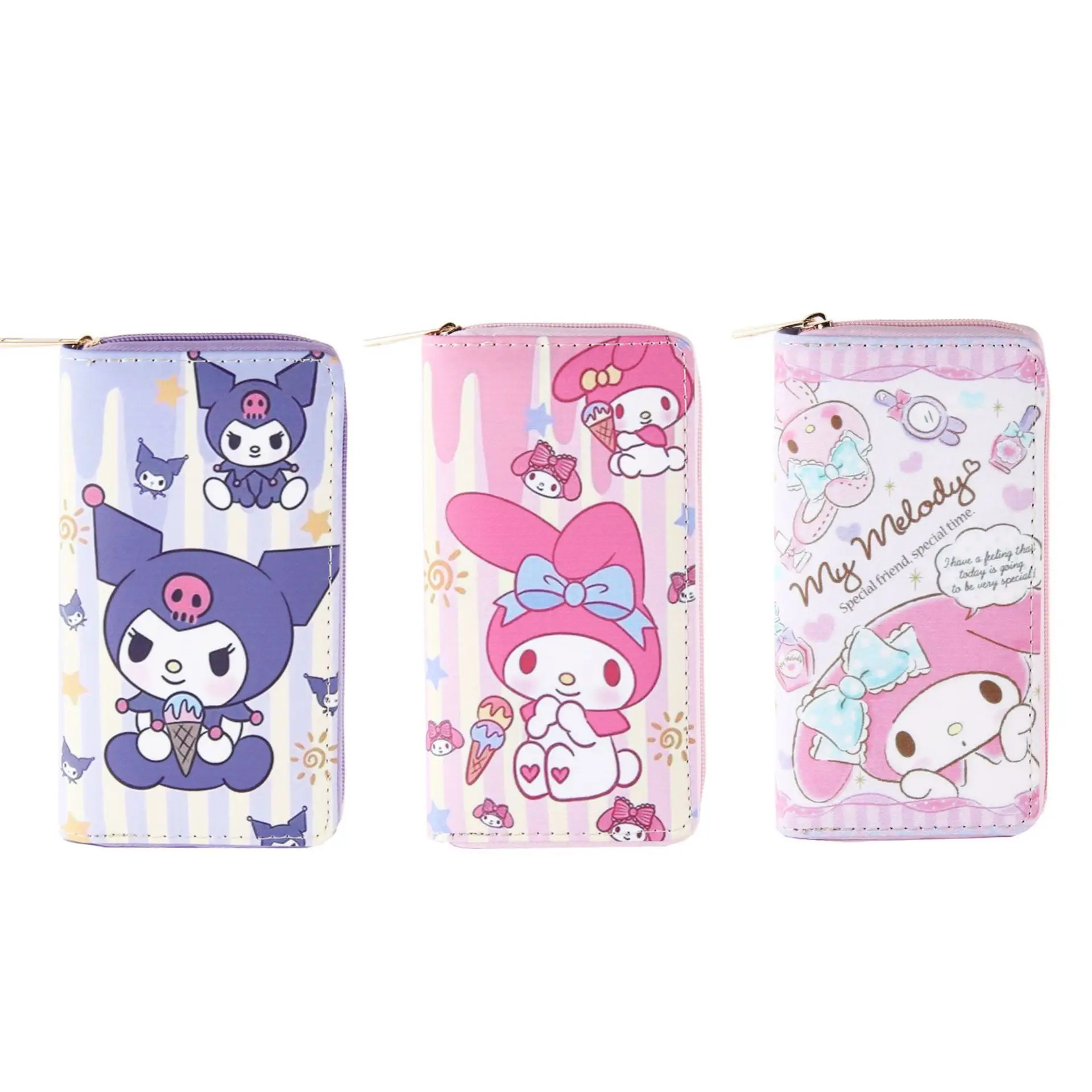 

Sanrio Kuromi Cute PU Wallet for Girl Melody Coin Purse Waterproof Card Holder Zipper Bag Kids ID Package Backpack Birthday Gift