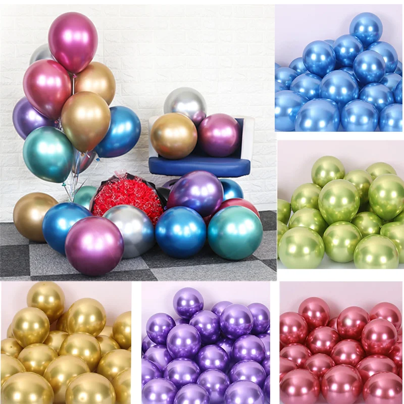 

50pcs 10 Inch Metal Latex Balloons Golden Silver Round Macaron Balloons Birthday Party Wedding Balloon Decoration