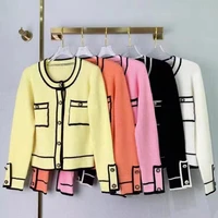2022 spring autumn chic womens high quality o neck knitted jackets pockets cardigans top f079