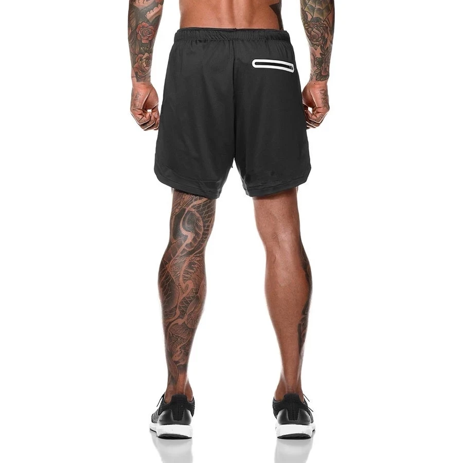 Men Sport Shorts 2 In 1 Running Shorts Double-deck Workout Sportswear Gym Fitness Training Jogging Pants Summer Beach Bottoms