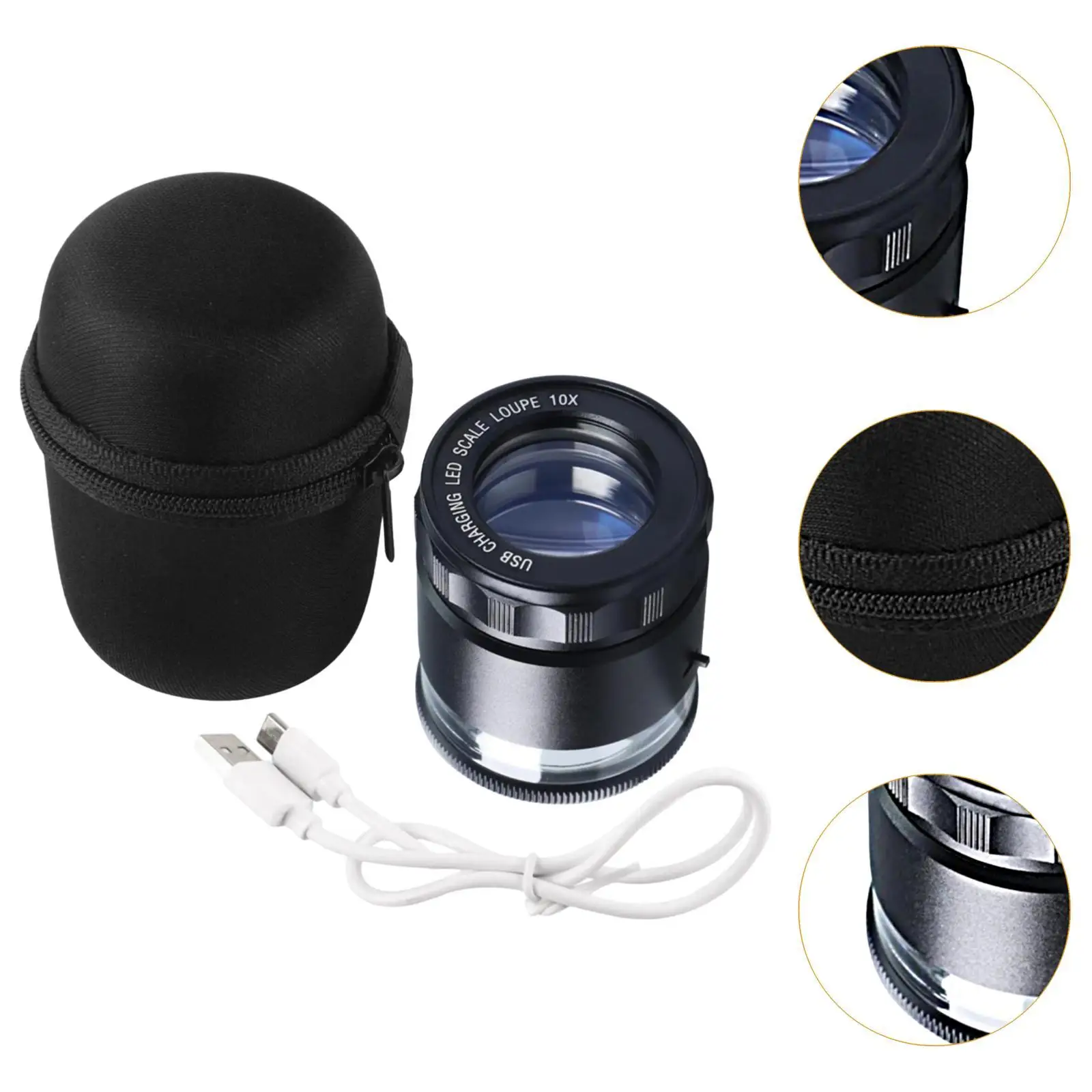 Ювелирное увеличительное стекло 10x с подсветкой и сетчатой шкалой портативное