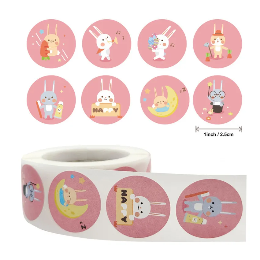 

500 шт. милые наклейки в виде кролика, розовые этикетки в виде кролика, наклейки для школьных учителей, вознаграждение за Детские карты, скрап...