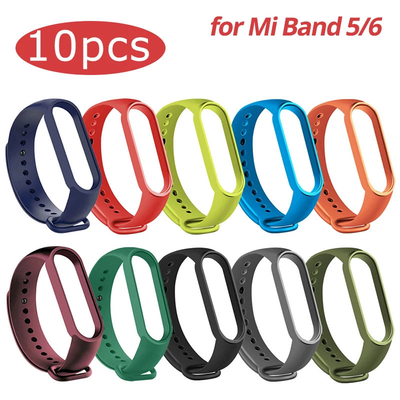 

10 шт./упаковка, силиконовые ремешки для Xiaomi Mi Band 5 6