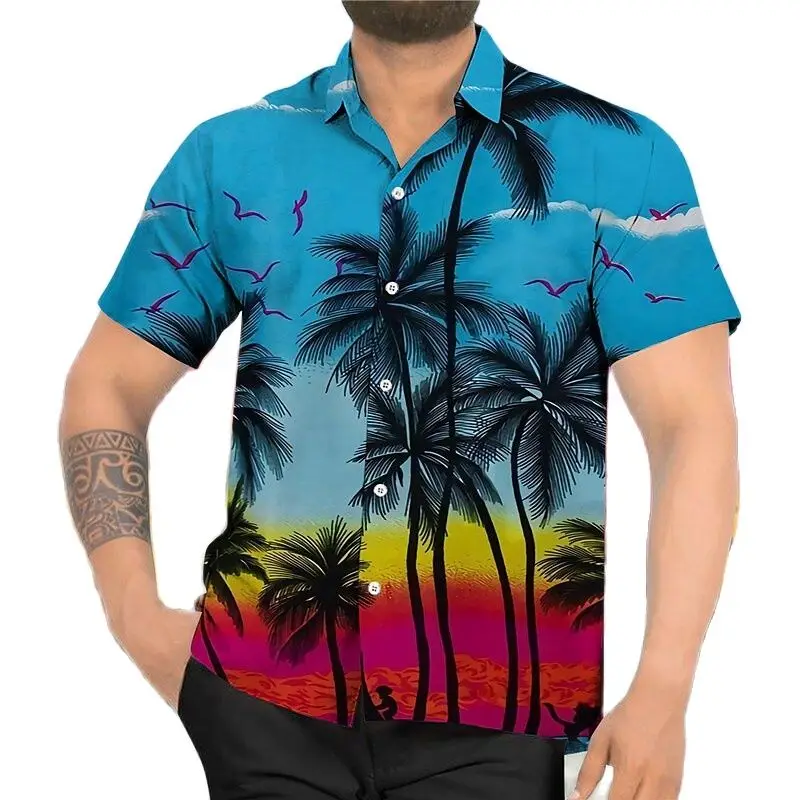 

Мужская рубашка с кокосовым деревом, гавайская рубашка с 3D принтом, модная пляжная рубашка в стиле с короткими рукавами, однобортная Мужска...