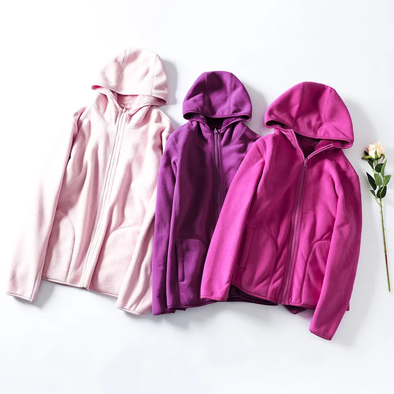 

Women Double-sided Design Coat Casual Zipper Sweatshirts Winter Warm Polar/Coral Fleece Hooded Jacket Ladies Flannel Hoody Coat