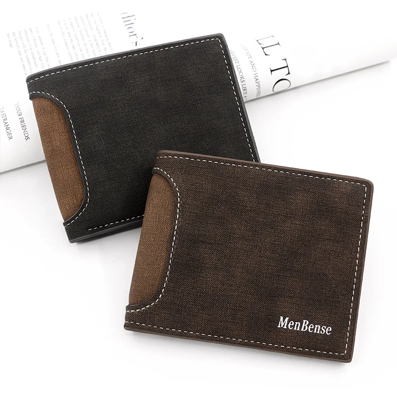 New Men's Short Wallet Simple Splicing PU Large Capacity Multi-card Pocket Change Short Wallet