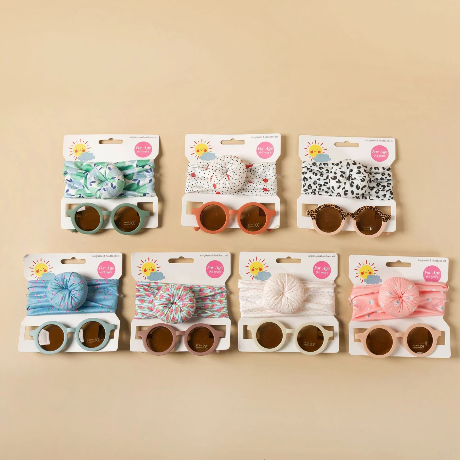 Baby Kids Girl Hairband Set Colorful Round Sunglasses with Donut Headband for Summer Outdoor Sun Protection Glasses