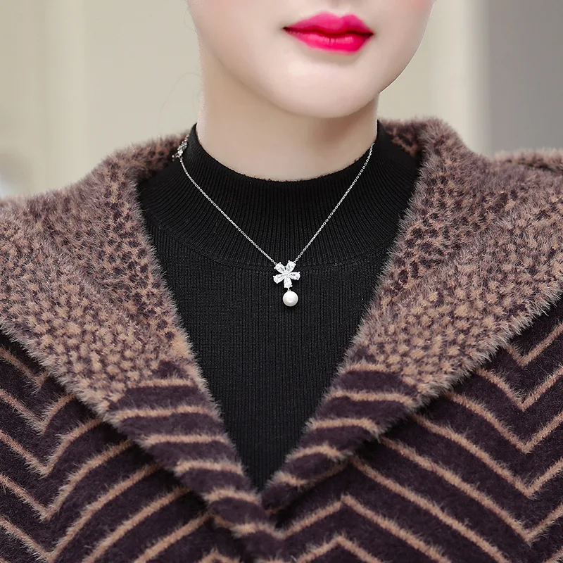New Middle aged Woman Mother Imitation Mink Cashmere Coat Winter Hooded Thick Sweater Cardigan Jacket Faux Mink Fur Outerwear