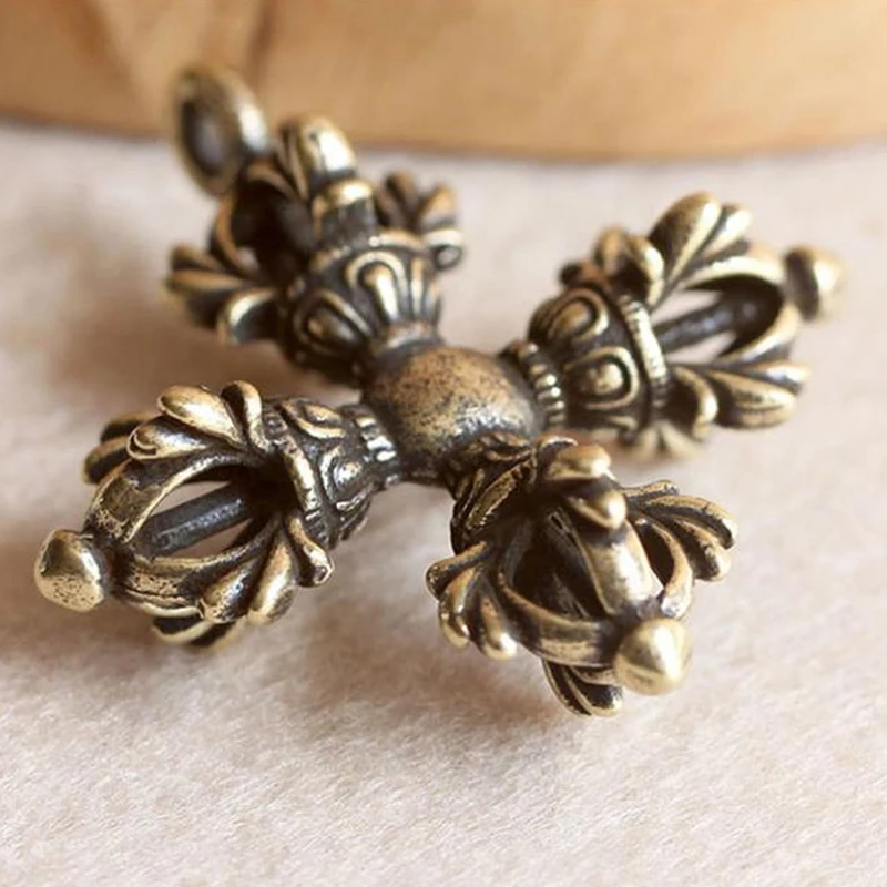 

Vintage Brass Cross Vajra Diamond Pestle Key Chain Pendant Car Bag Ornaments