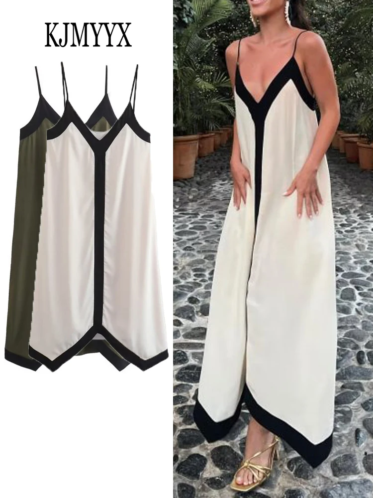 

KJMYYX Woman Sexy Backless Slip Long Dress Summer Women Fashion Elegant Evening Party Dresses Off Shoulder Patchwork Dress