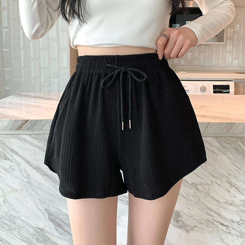 New Fashion Women'S Summer Thin Slim Loose Waist Versatile Casual Ice Silk Shorts Wide Leg Sports 3-Point Pants Female Trend