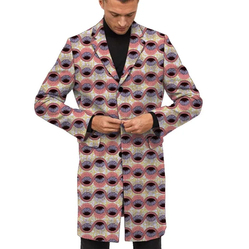 

Nigerian Print Men's Suit Jackets African Fashion Long Coat Casual Male Party Blazers Customized