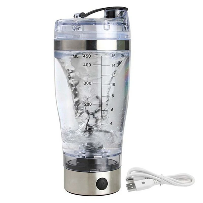 

4X 450Ml Electric Protein Shaker USB Shaker Bottles Milk Coffee Blender Water Bottle Movement Vortex Tornado Smart Mixer
