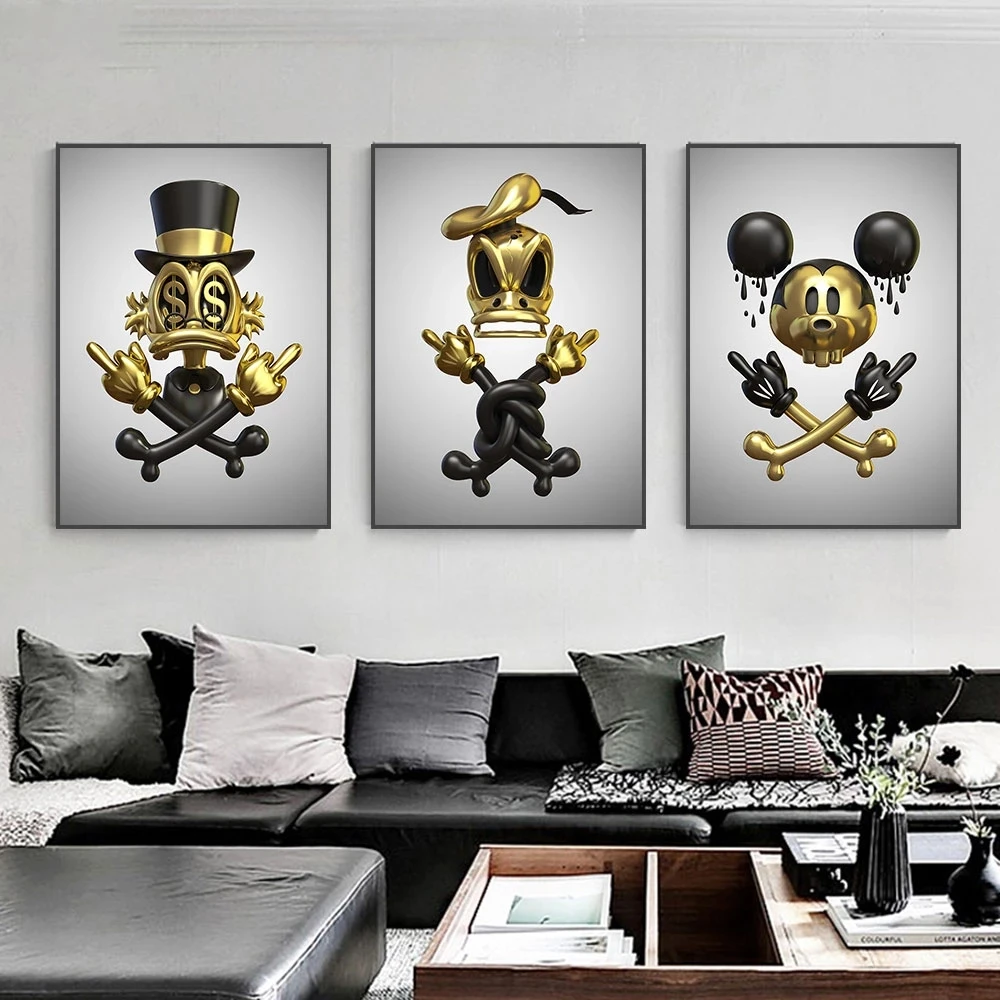 

Bandai Golden Mickey Mouse Disney Poster Canvas Painting Living Room Cartoon Donald Duck Children's Room Decoration