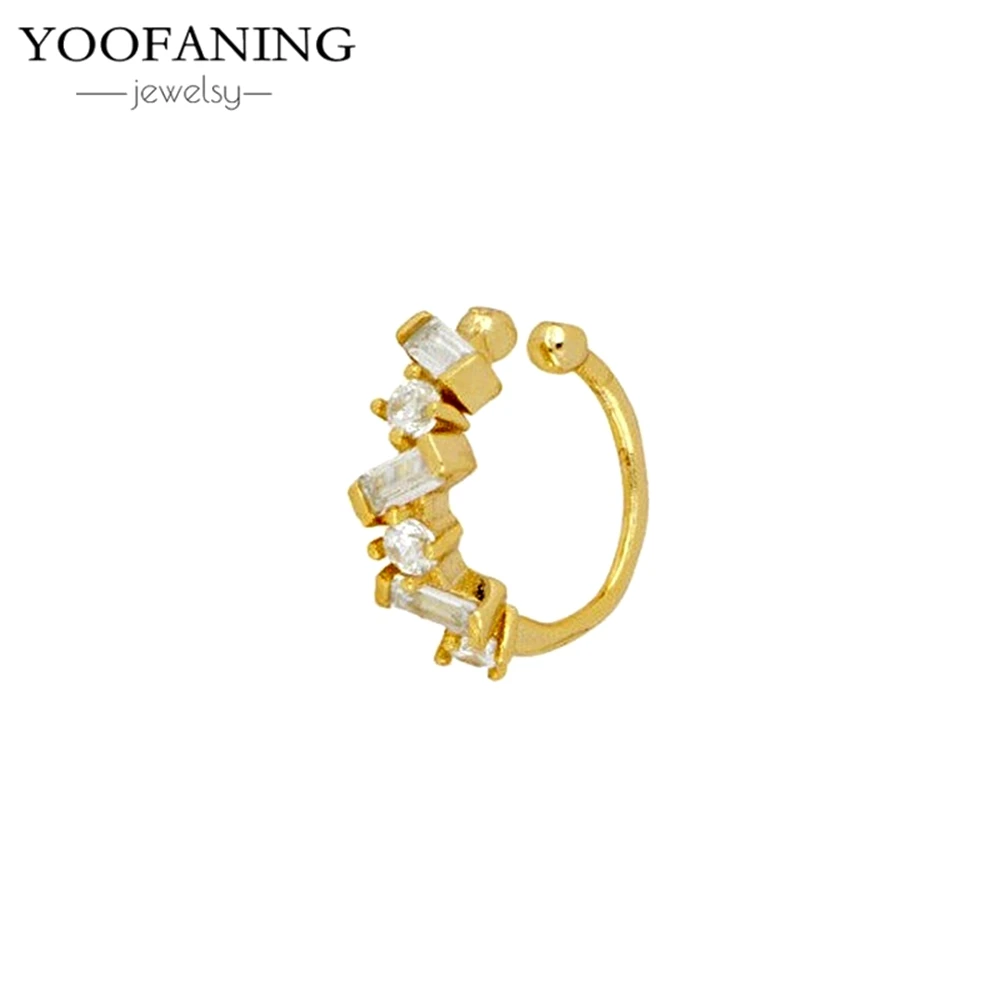 Фото YOOFANING 1 шт. Модные круглые серьги-клипсы с фианитами для женщин, из стерлингового серебра 925 пробы, без прокола, с белыми кристаллами, украшение на ухо №2