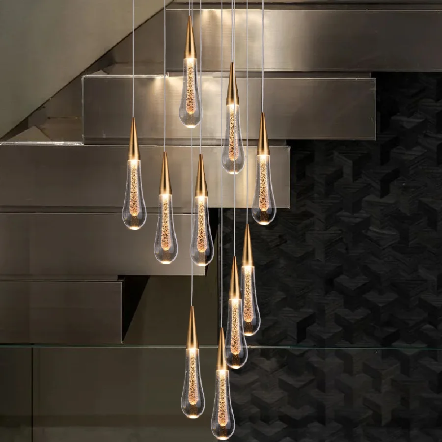 

Современные подвесные светильники с золотыми кристаллами, люстра для лестницы, гостиной, интерьерный декор, лампа в скандинавском стиле дл...