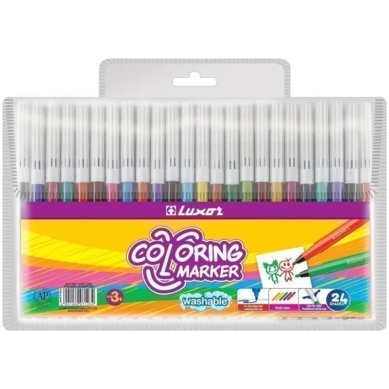 Фломастеры Luxor &quotColoring&quot 24цв. смываемые ПВХ европодвес | Канцтовары для офиса и