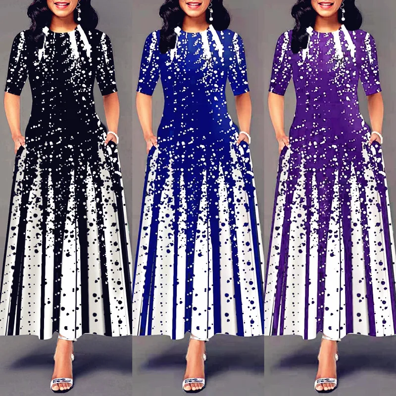 

Fashion Women Loose Vintage Print Long Summer Short Sleeve Dress Large Big Spring Casual Elegant Party Maxi Dresses Plus Sizes