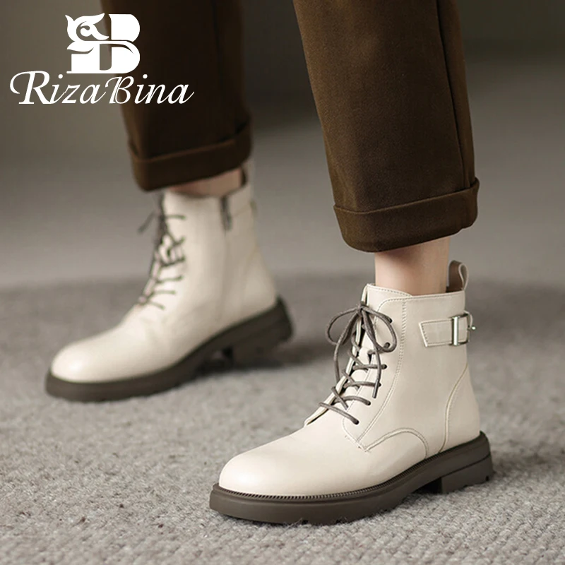 

RIZABINA Real Leather Women'S Short Boots 2023 New Female Shoes Belt Decoration Ankle Boots For Women Fashion Casual Footwear