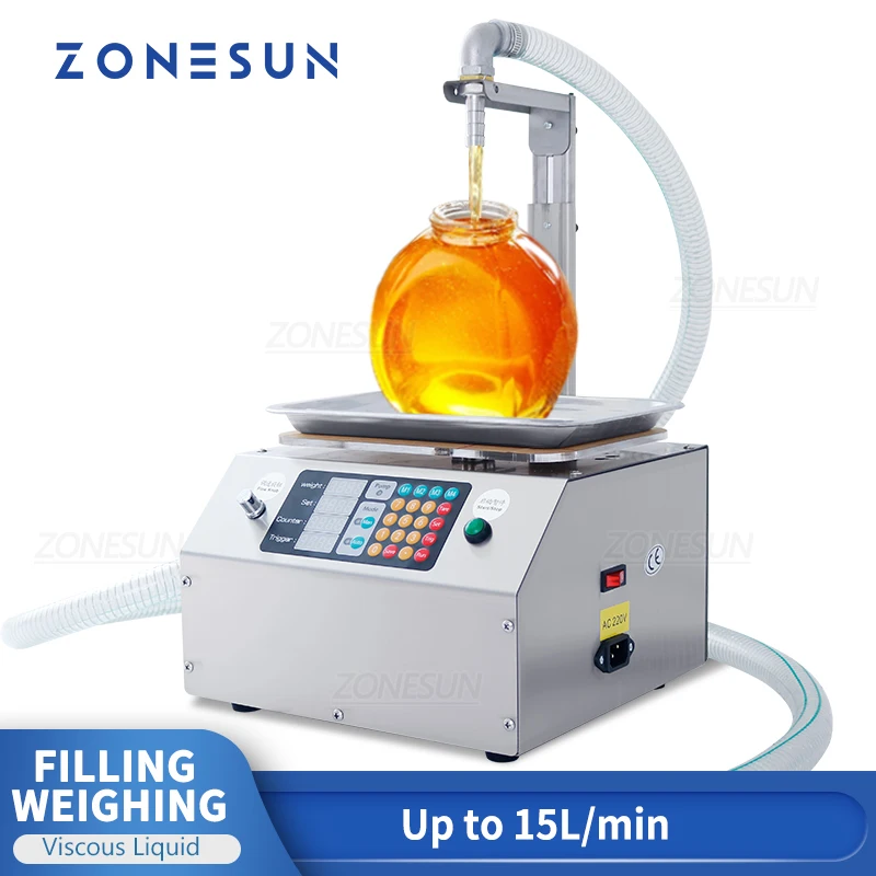 

ZONESUN Paste Gear Pump Filling Weighing Machine Semi-Automatic Honey Lotion Bottle Sauce Jam Packaging Equipment