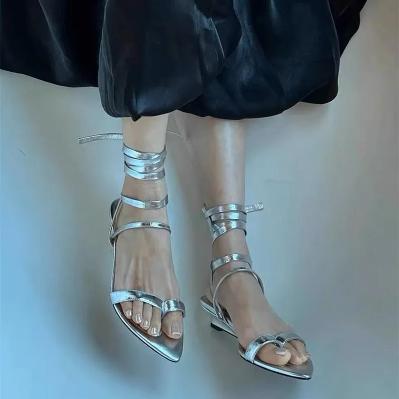 

Elmsk New Casual French Fashion Sandals Laides Blogger Retro Strap Roman Leather Sandals Women Summer Flat Heel Flip-flop