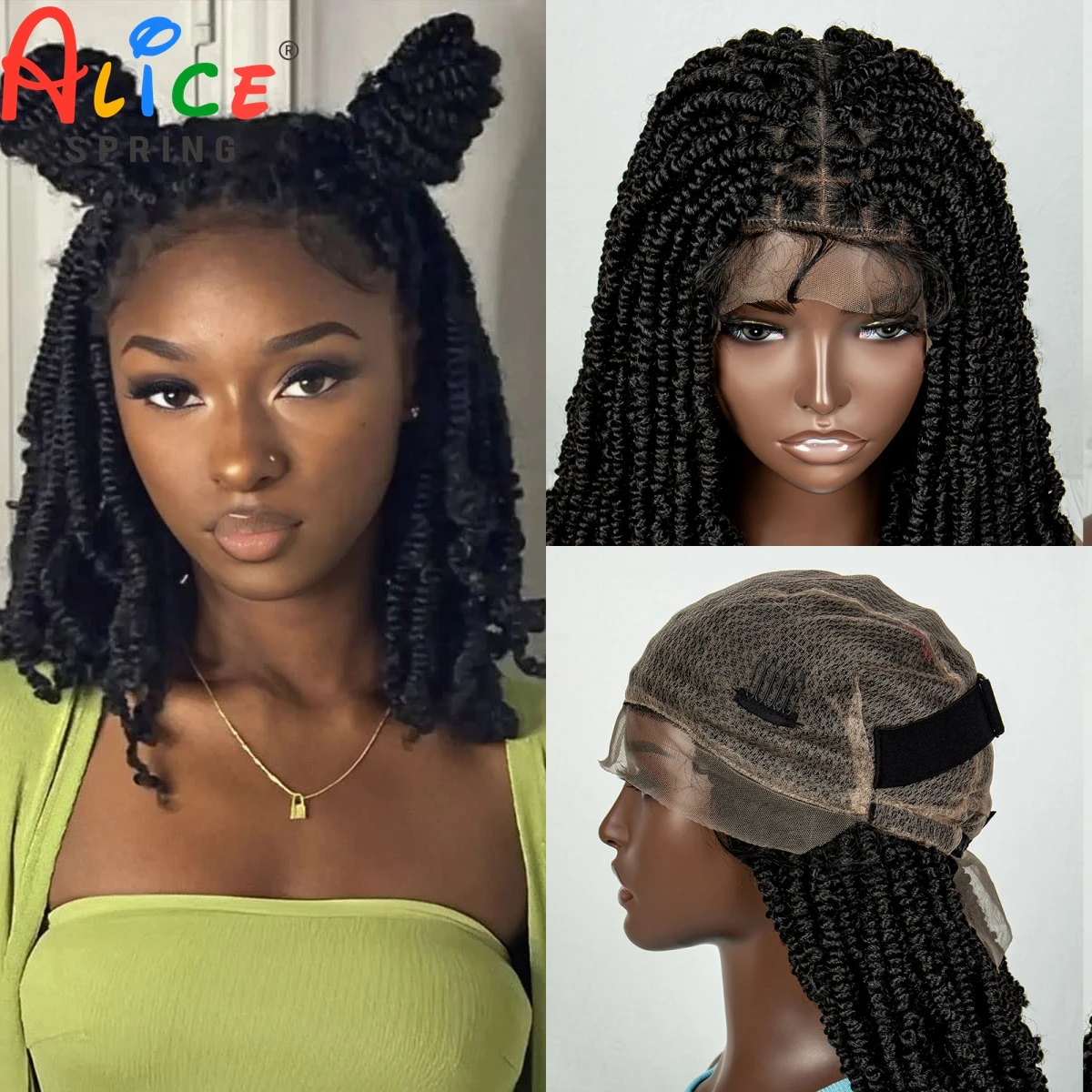 

16 Inch Synthetic Spring Twist Wig Knotless Full Lace Braided Wig for Women Cornrow Pre-Twisted Braids Passion Twist Braid Wig