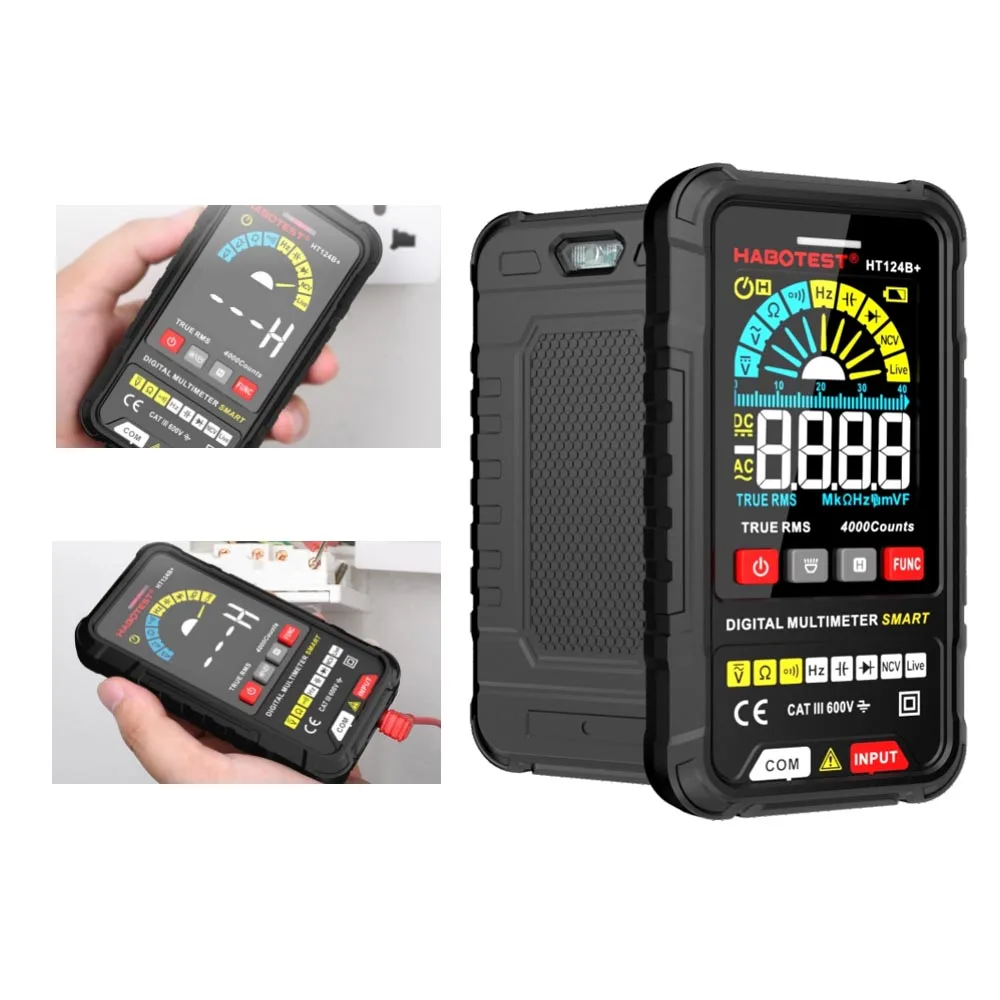 

1pc HABOTEST HT124B Pro Smart Digital Multimeter 4000 Count AC DC Voltage Capacitance Frequency Resistance Continuity NCV Tester