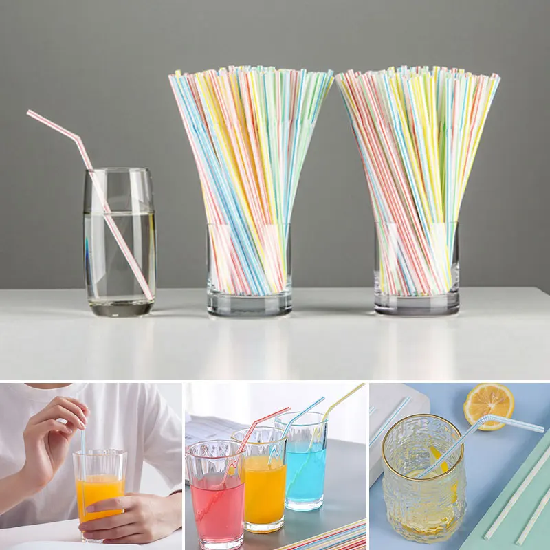 

100Pcs Disposable Rietjes Plastic Curved Drinking Straws Wedding Party Bar Drink Accessories Birthday Reusable Straw