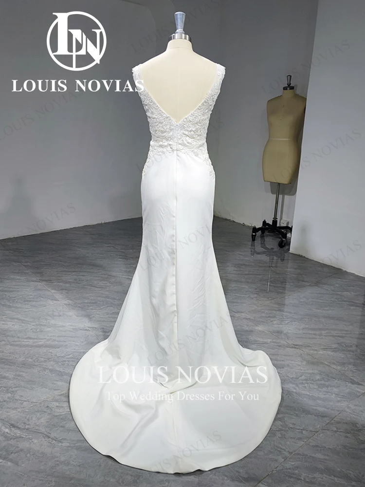LOUIS NOVIAS атласное свадебное платье русалки сексуальное плащ с глубоким v-образным