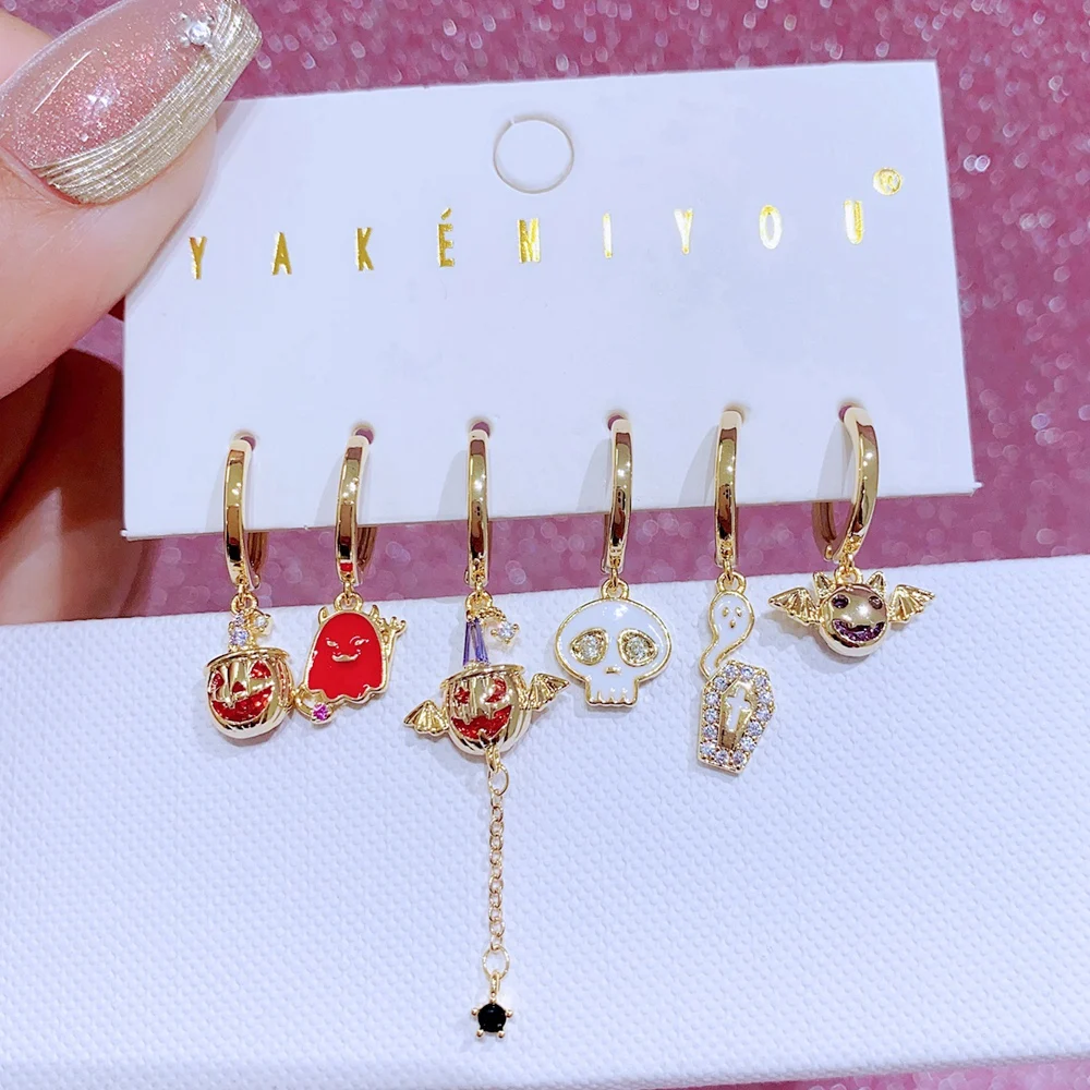 MIGGA 6 шт. кубический циркон призрак висячие серьги комплект позолоченные медные