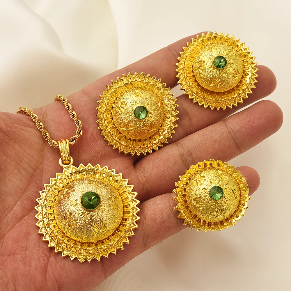 

Ethiopian Big SIze Good Jewelry Set Necklace classic fashion Ethiopia Gold Eritrea set for Women's Habesha Wedding party Gift