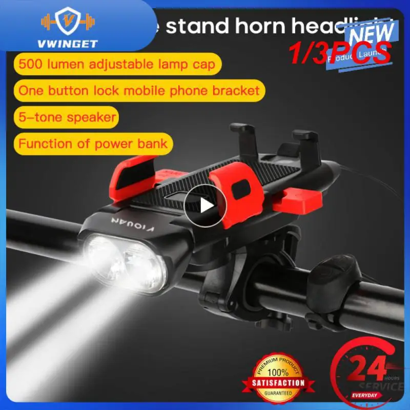 

1/3PCS Multi-Function 4 in 1 Light Flashlight Bike Horn Alarm Bell Phone Holder Power Bank Bike Accessories Cycling