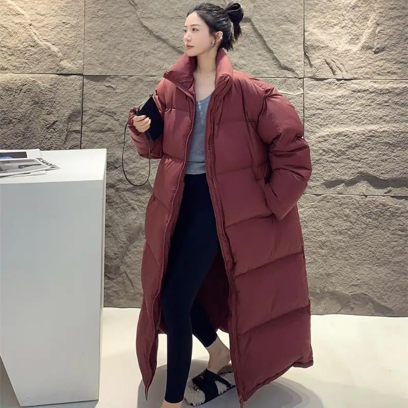

Женское длинное хлопковое пальто, новинка 2023, Длинное свободное утепленное пальто до колен, пуховое хлопковое пальто