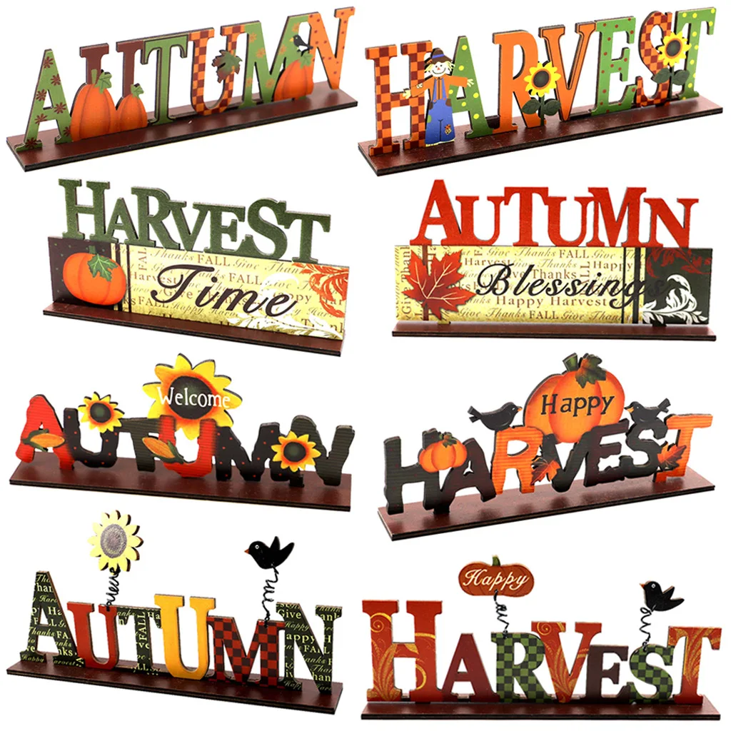 

Autumn Wooden Ornaments New Harvest Festival Pumpkin Scarecrow Owl Angel Party Scene Decoration Happy Thanksgiving Day Favor