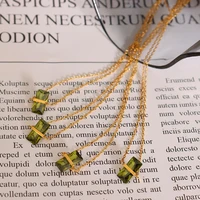 fashion emerald pendant necklace olive green diamond zircon necklace clavicle chain titanium steel plated 18k gold jewelry gift